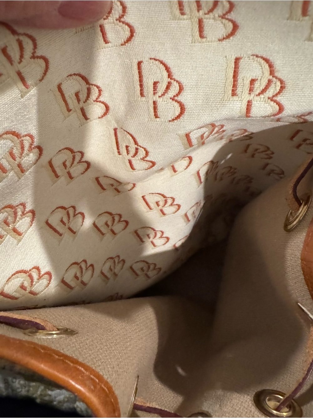 Dooney & Bourke Cream Canvas Tote with Brown Leather Trim - Picture 5 of 15